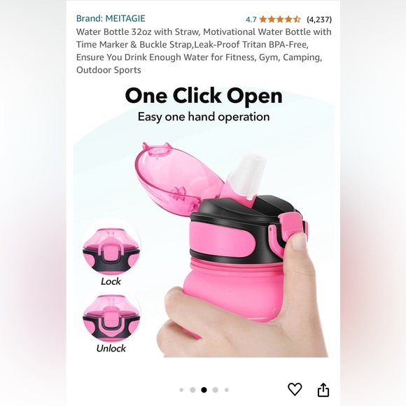 MEITAGIE Water Bottle 32oz with Straw, Motivational Water Bottle w Time Marker - Picture 7 of 10